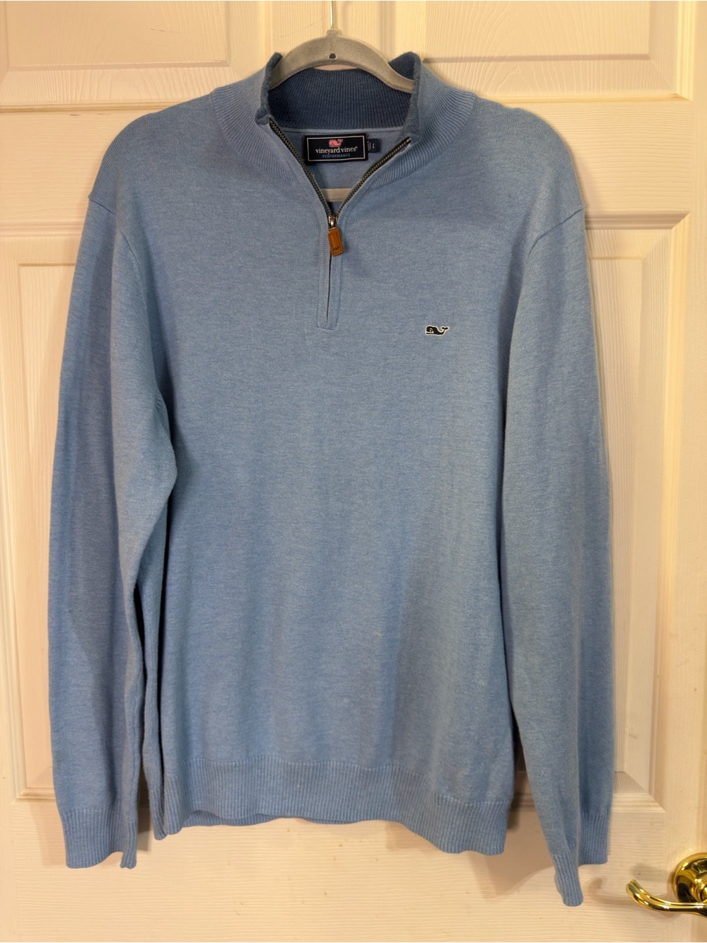 Vineyard Vines 1/4 Zip Pullover Sweater Mens L Light Blue Cotton Cotton Blend